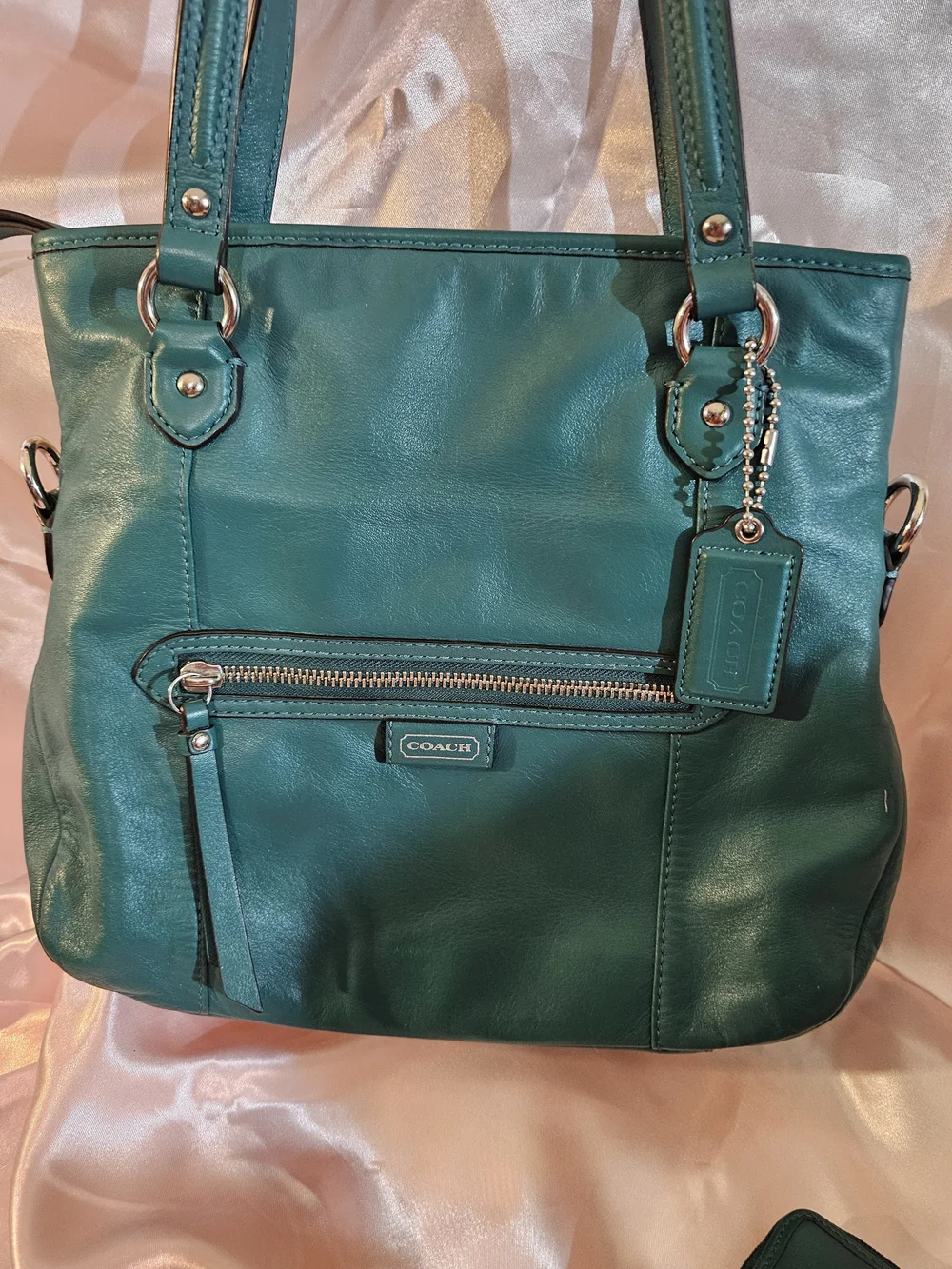 Coach Daisy Teal Leather Shoulder Bag & Matching Wallet Set Mint